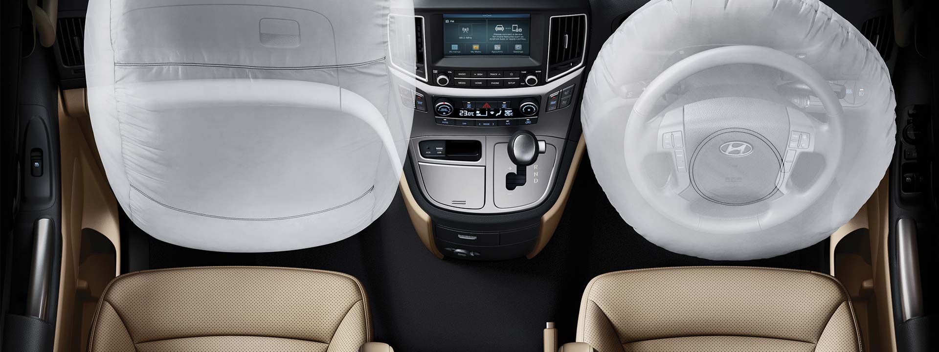 Eight beige seats inside H-1