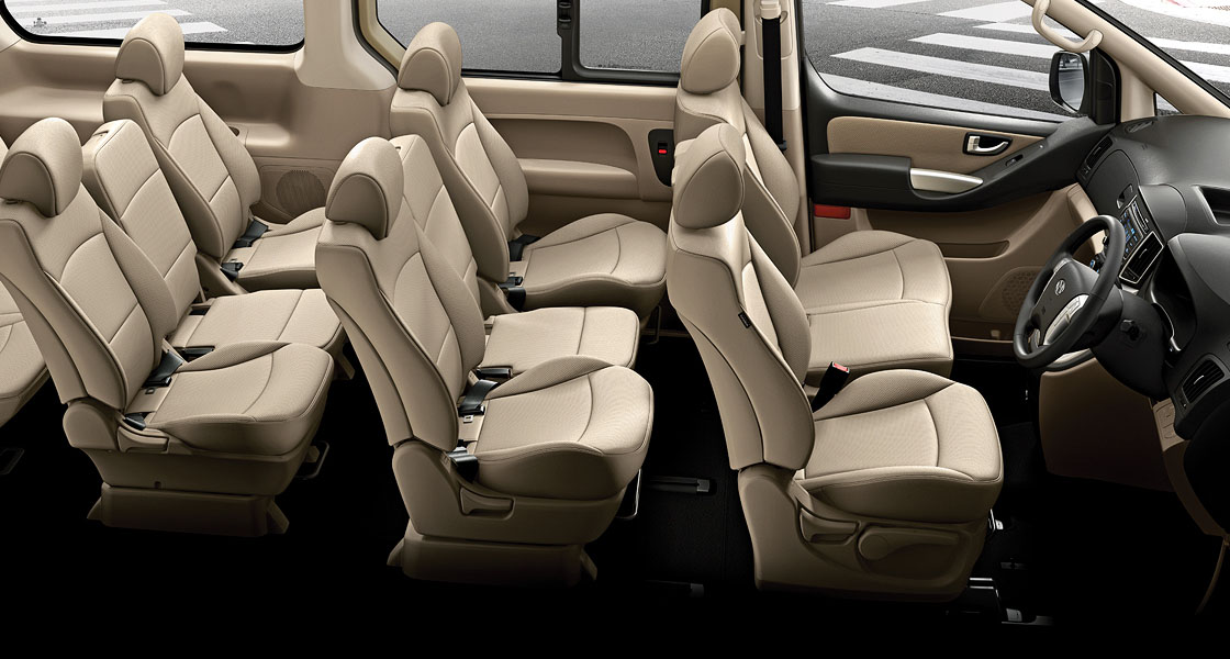 Eight beige seats inside H-1
